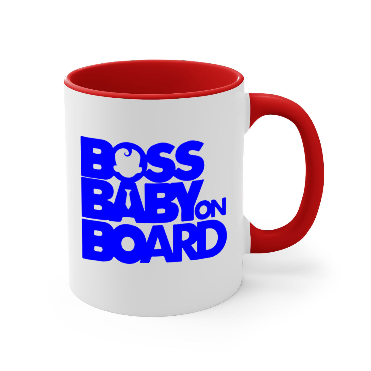 Boss Baby On Board 2# Mug with black phrases, two-tone design, and glossy finish, available in multiple colors.