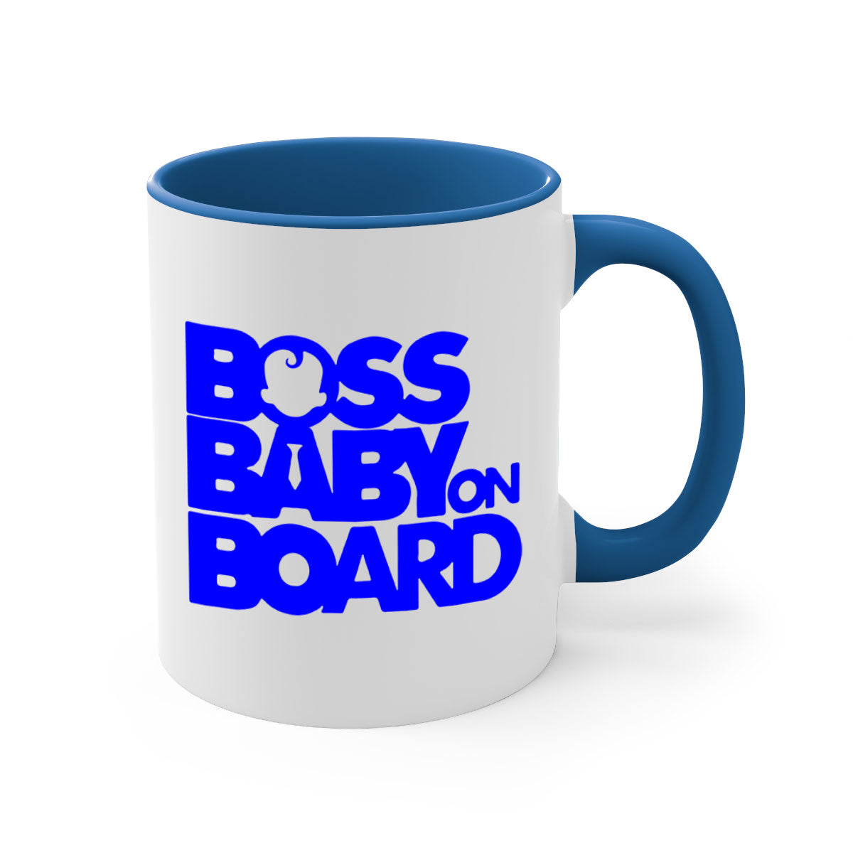 Boss Baby On Board 2# Mug with black phrases, two-tone design, and glossy finish, available in multiple colors.