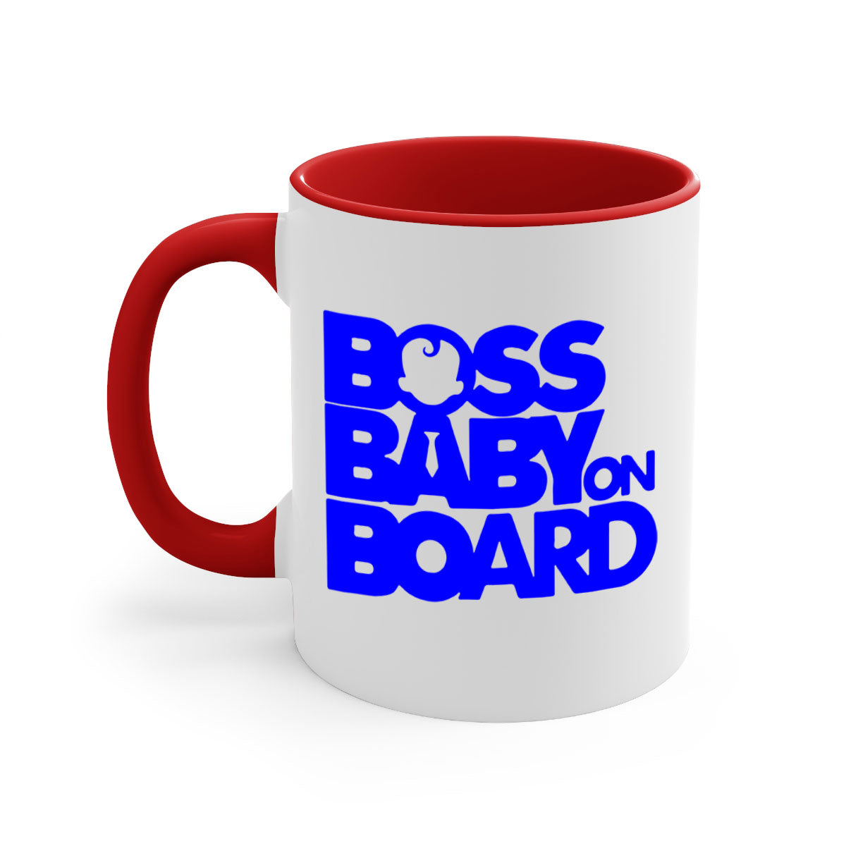 Boss Baby On Board 2# Mug with black phrases, two-tone design, and glossy finish, available in multiple colors.