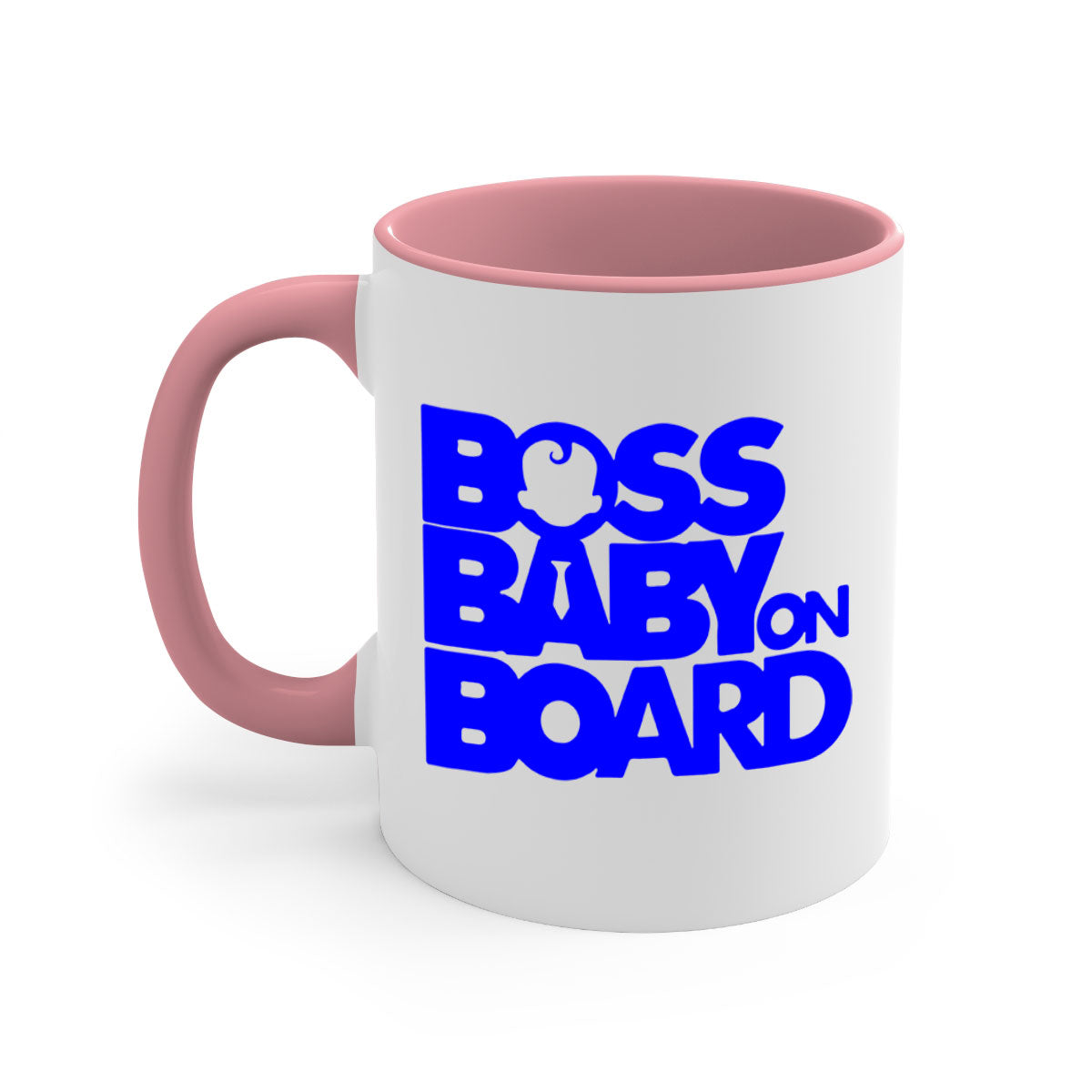 Boss Baby On Board 2# Mug with black phrases, two-tone design, and glossy finish, available in multiple colors.