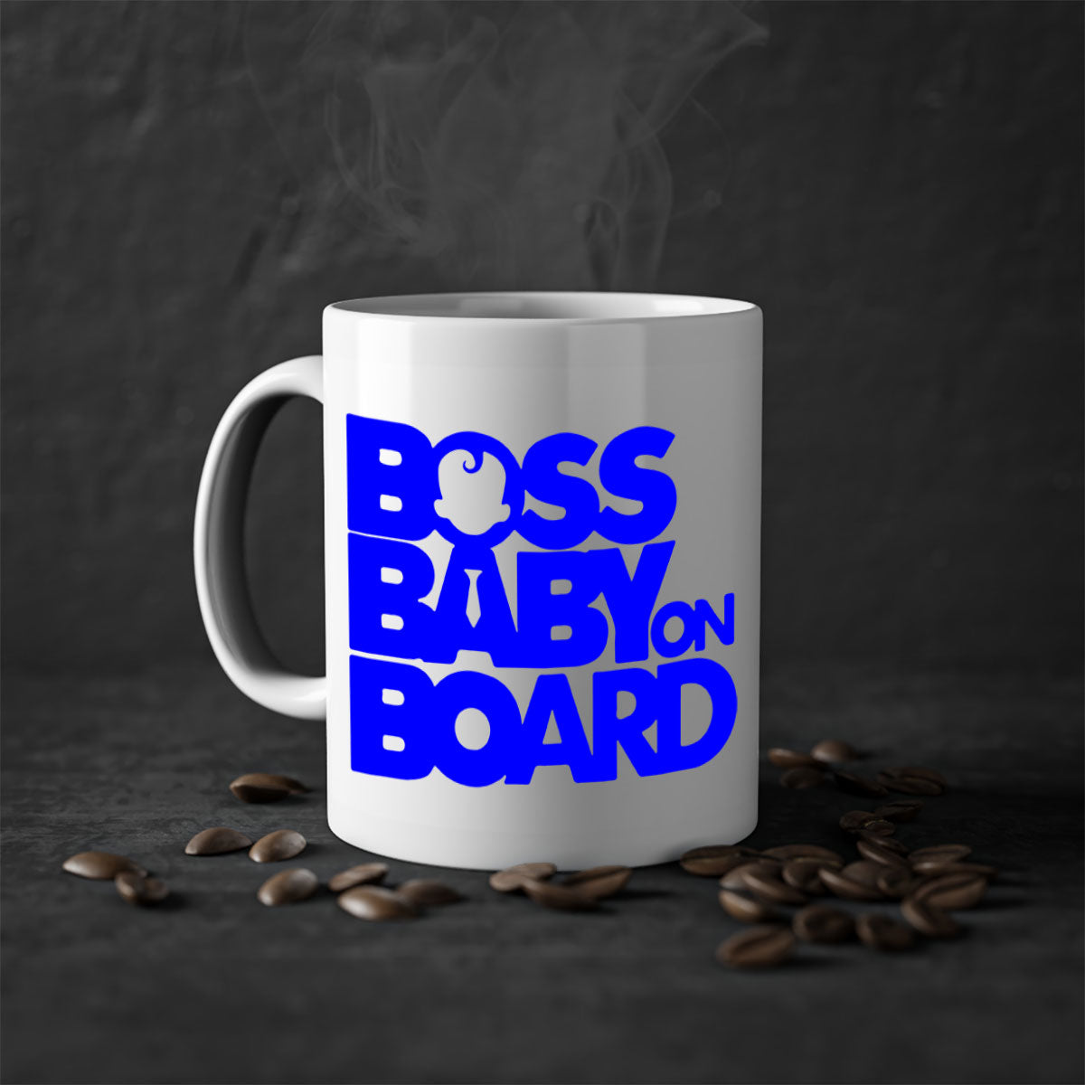 Boss Baby On Board 2# Mug with black phrases, two-tone design, and glossy finish, available in multiple colors.