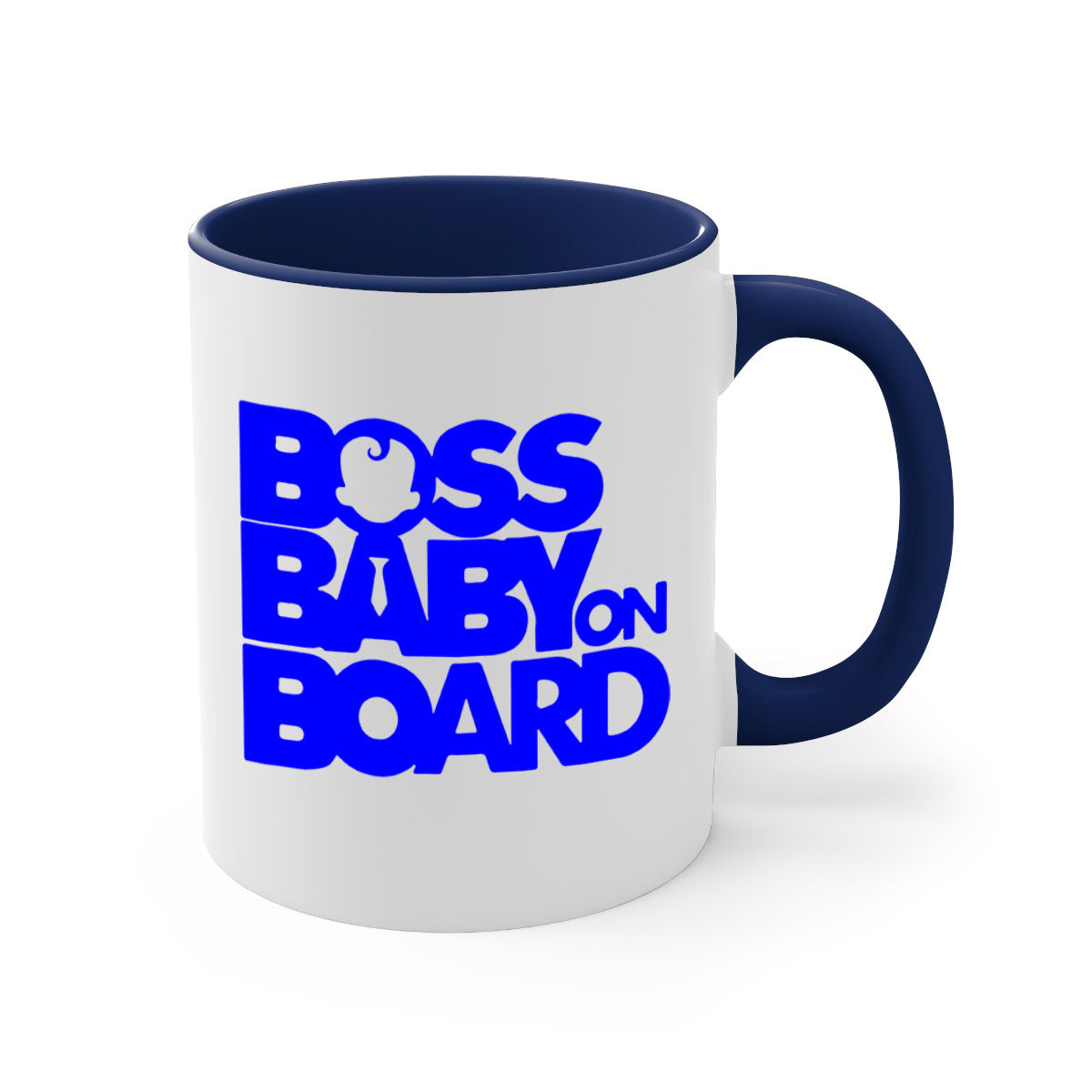 Boss Baby On Board 2# Mug with black phrases, two-tone design, and glossy finish, available in multiple colors.