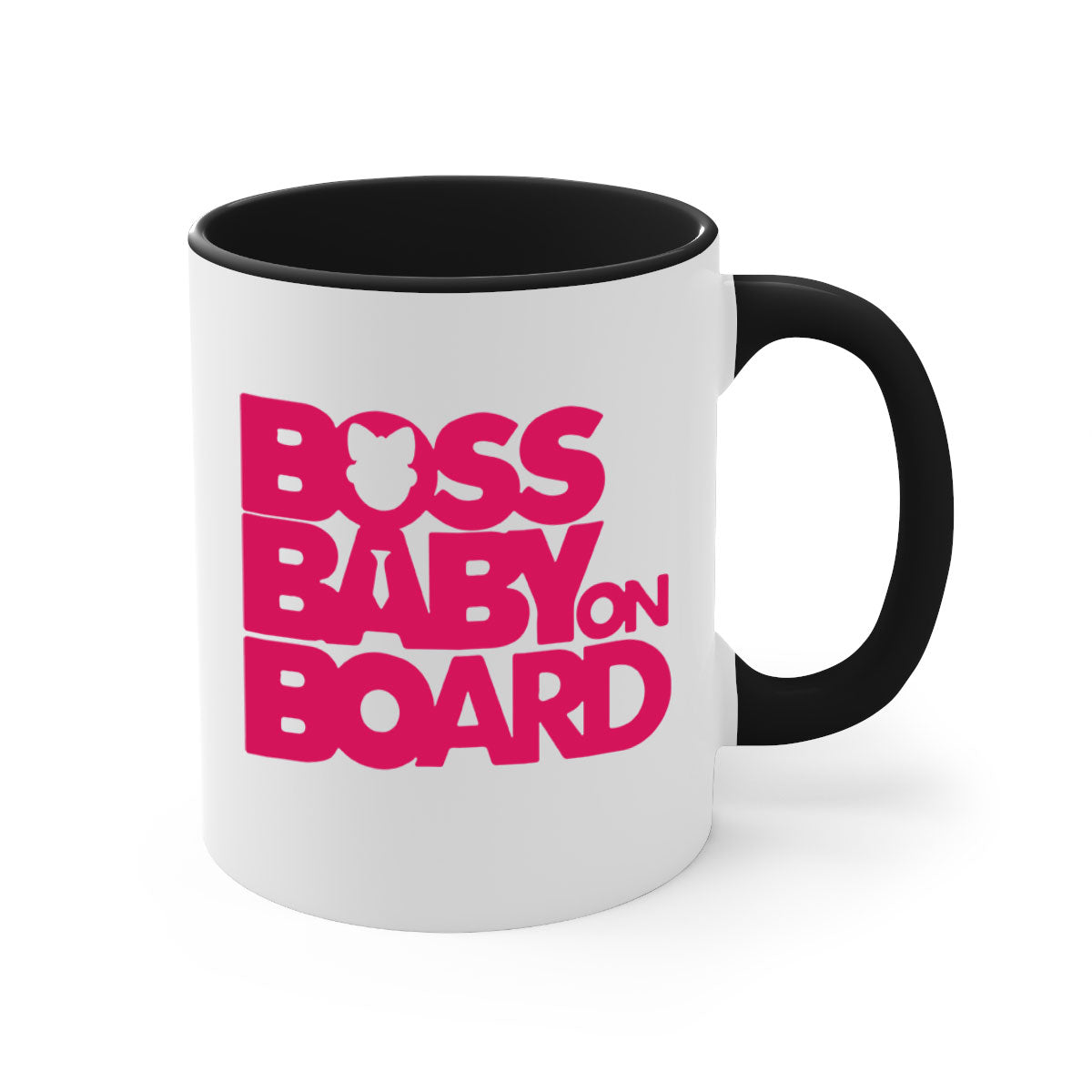 Boss Baby On Board 3# Mug with black phrases, two-tone design, and glossy finish, available in multiple colors.