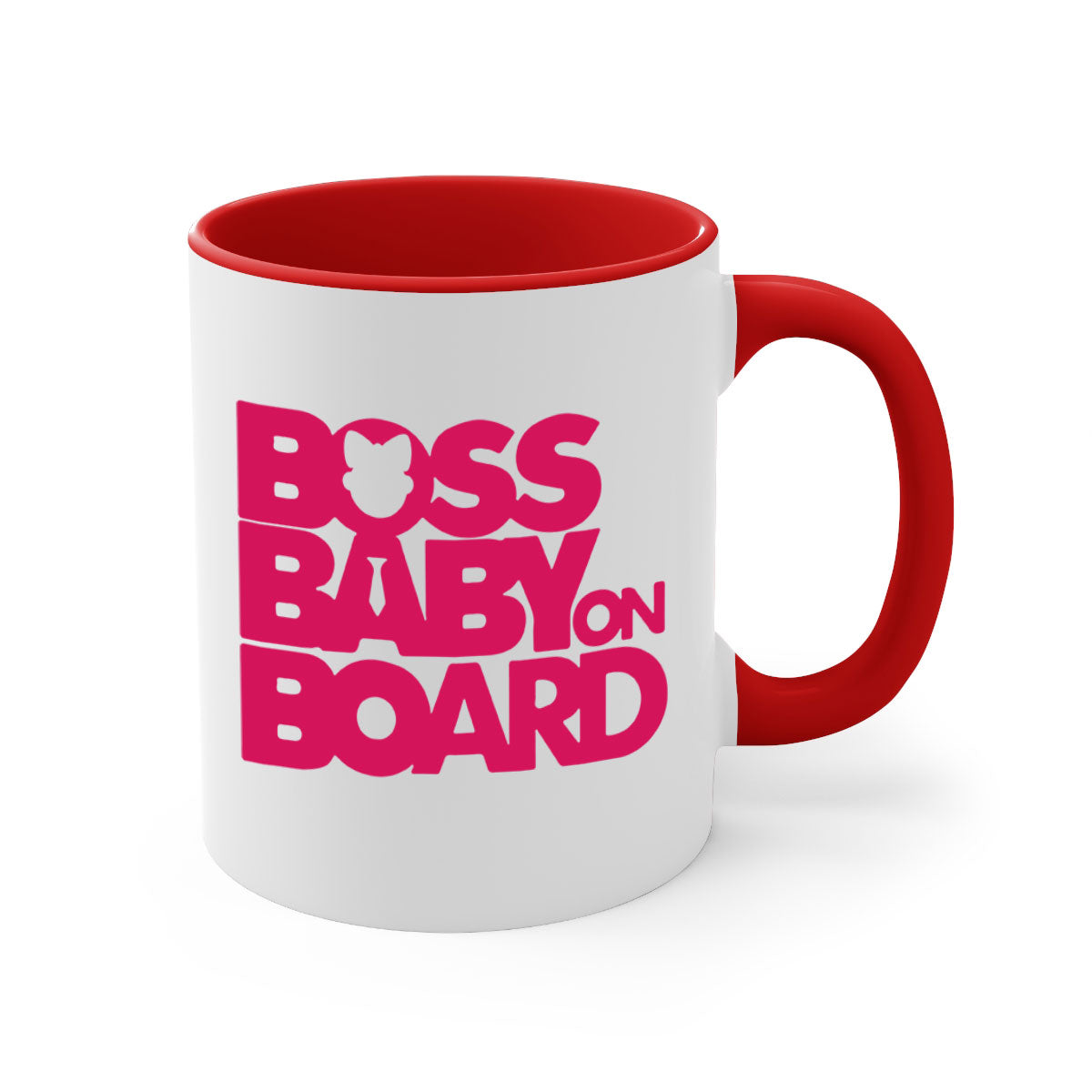 Boss Baby On Board 3# Mug with black phrases, two-tone design, and glossy finish, available in multiple colors.