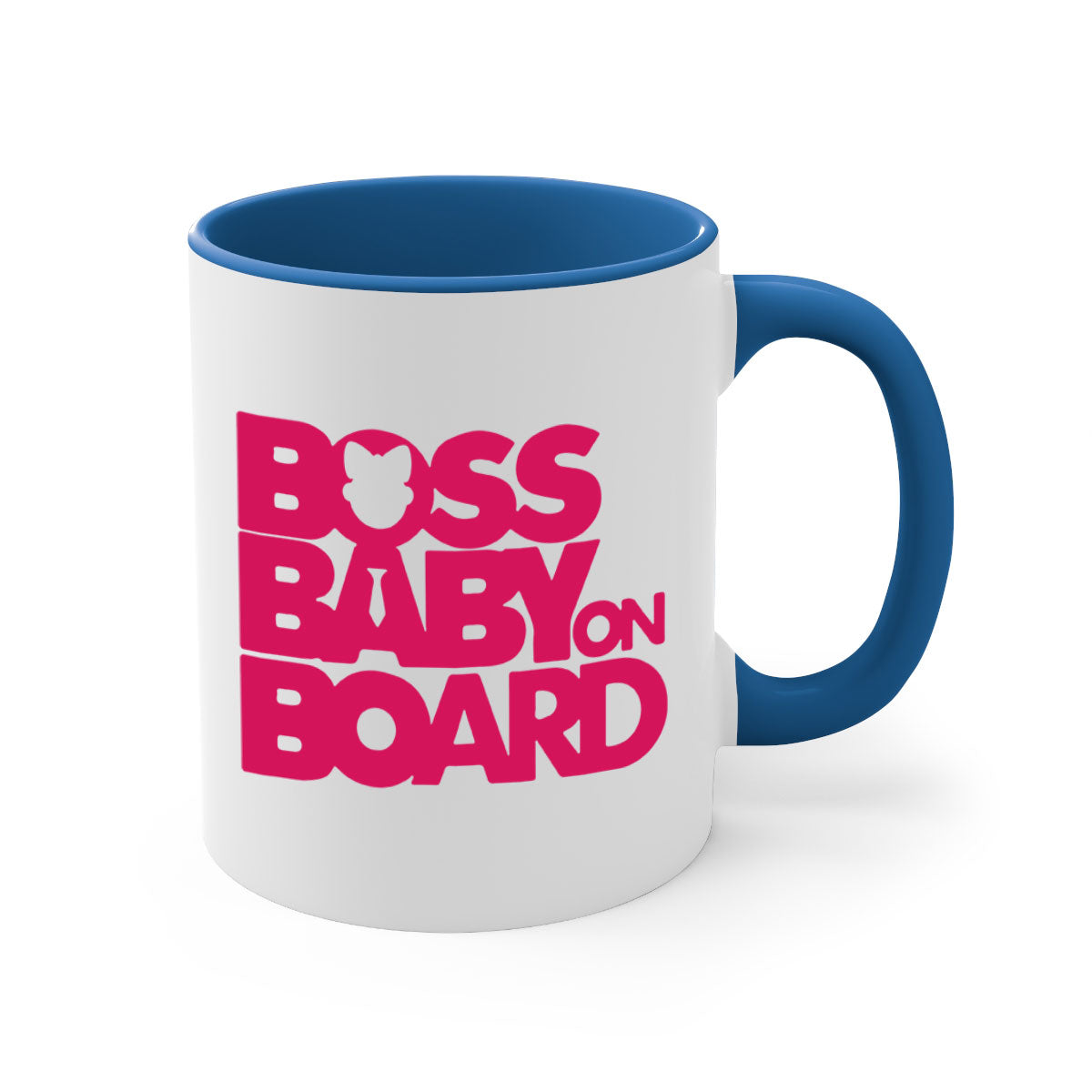 Boss Baby On Board 3# Mug with black phrases, two-tone design, and glossy finish, available in multiple colors.