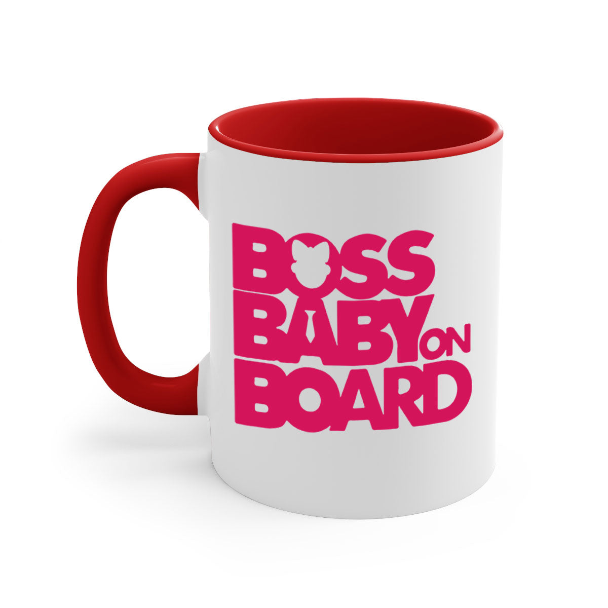 Boss Baby On Board 3# Mug with black phrases, two-tone design, and glossy finish, available in multiple colors.