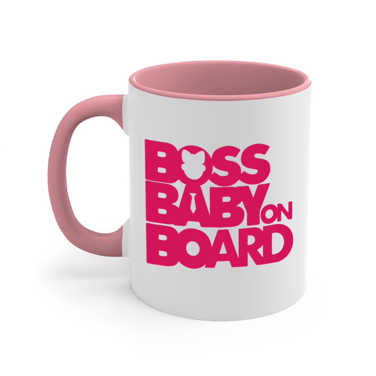 Boss Baby On Board 3# Mug with black phrases, two-tone design, and glossy finish, available in multiple colors.