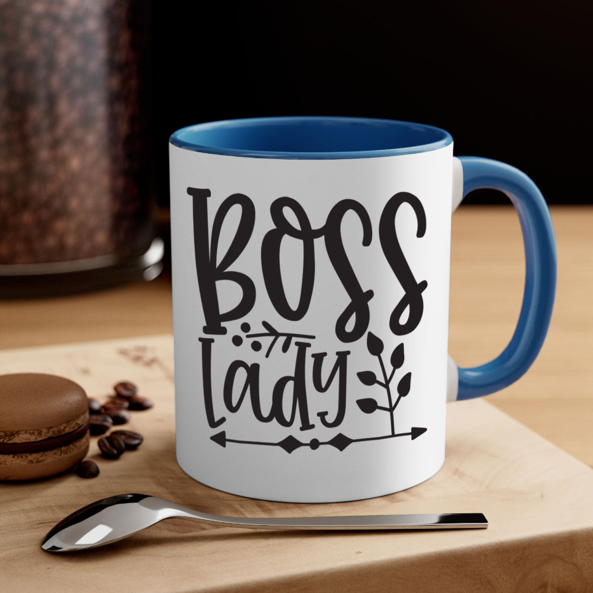 Boss Lady 414# Mug with a glossy finish and colored handle, available in multiple colors and sizes.