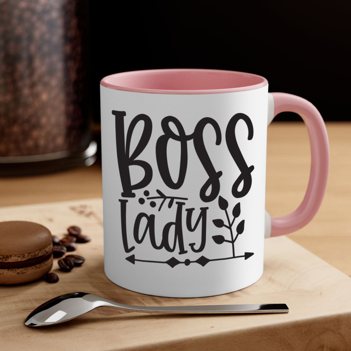 Boss Lady 414# Mug with a glossy finish and colored handle, available in multiple colors and sizes.