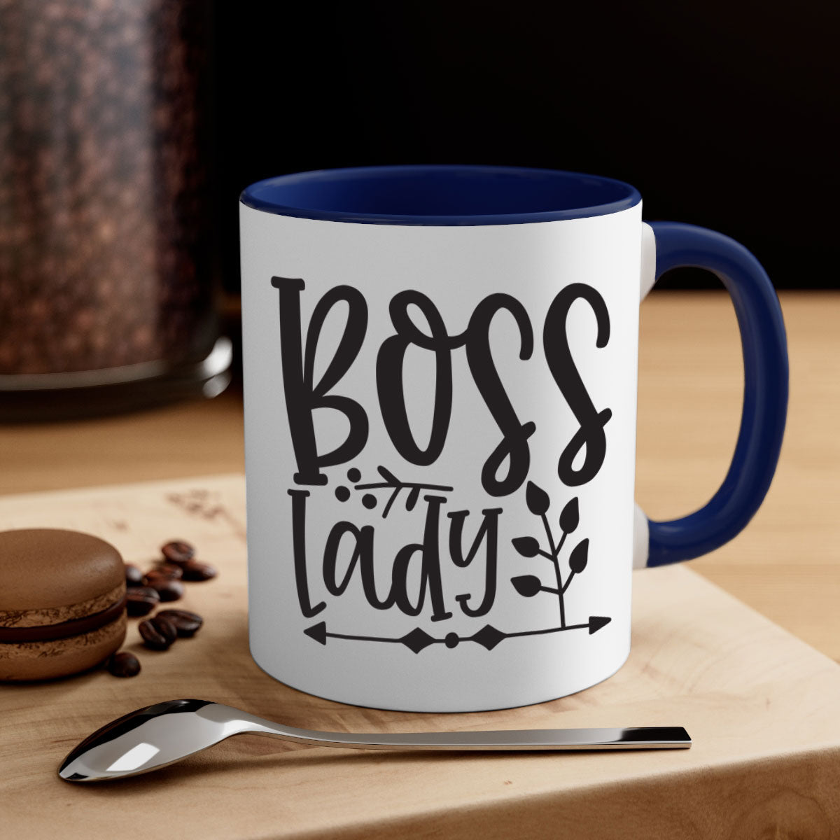 Boss Lady 414# Mug with a glossy finish and colored handle, available in multiple colors and sizes.