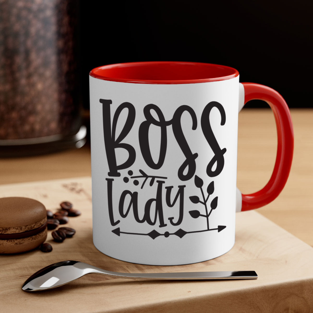 Boss Lady 414# Mug with a glossy finish and colored handle, available in multiple colors and sizes.