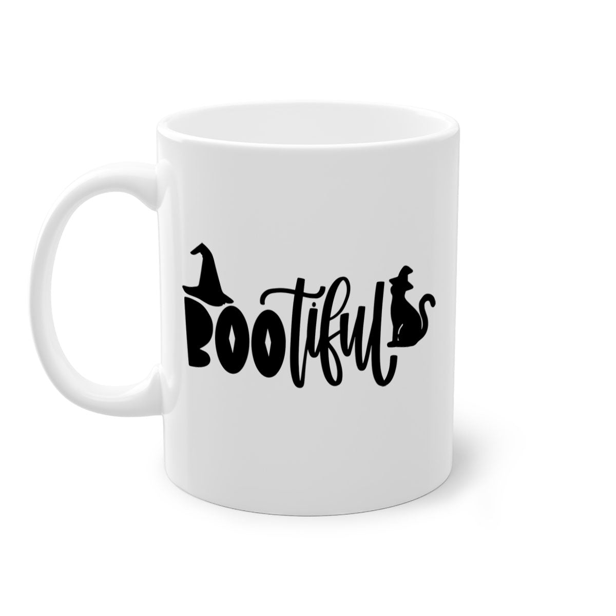 Bootiful 85# Halloween Mug with colorful handle and glossy finish, perfect for coffee or tea.