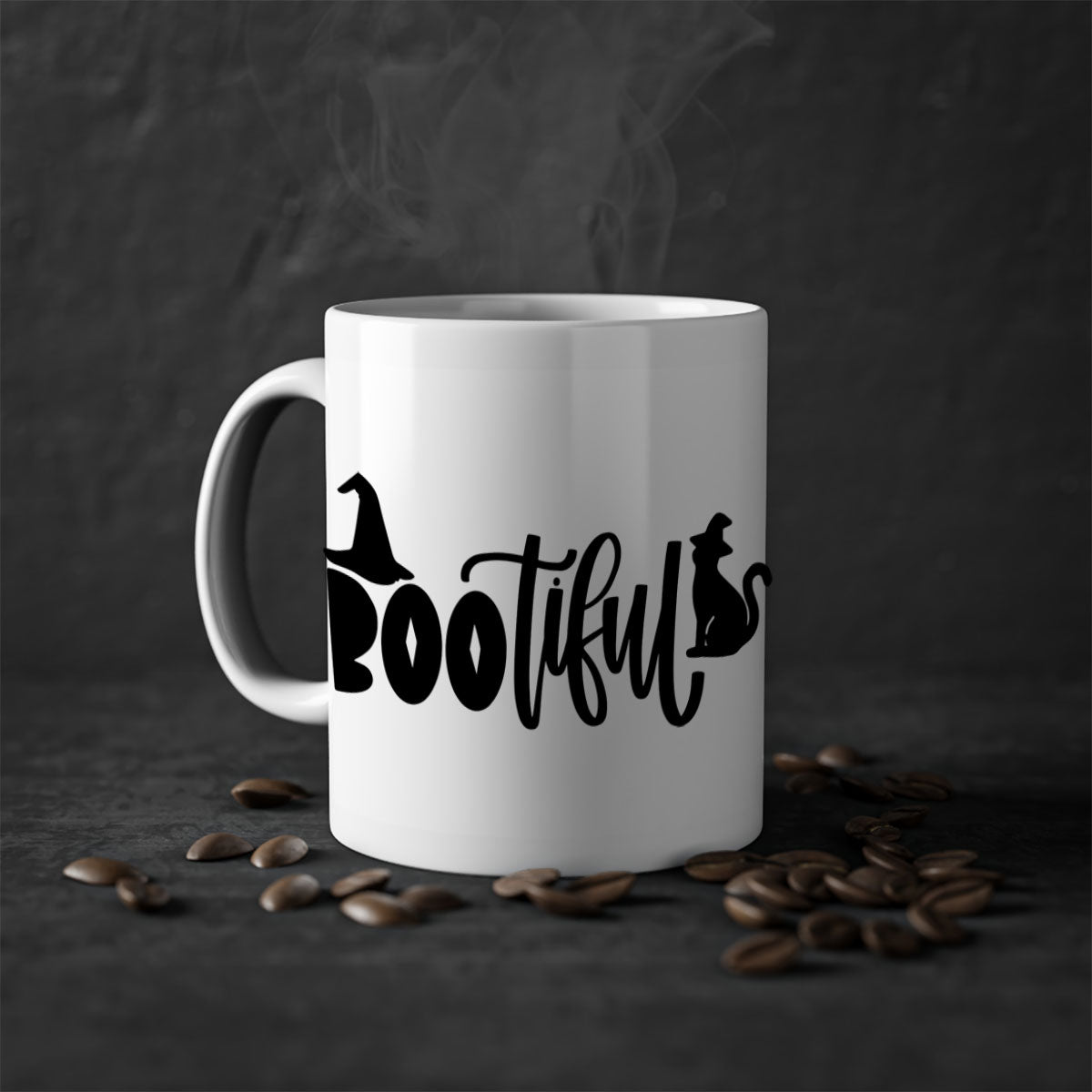 Bootiful 85# Halloween Mug with colorful handle and glossy finish, perfect for coffee or tea.