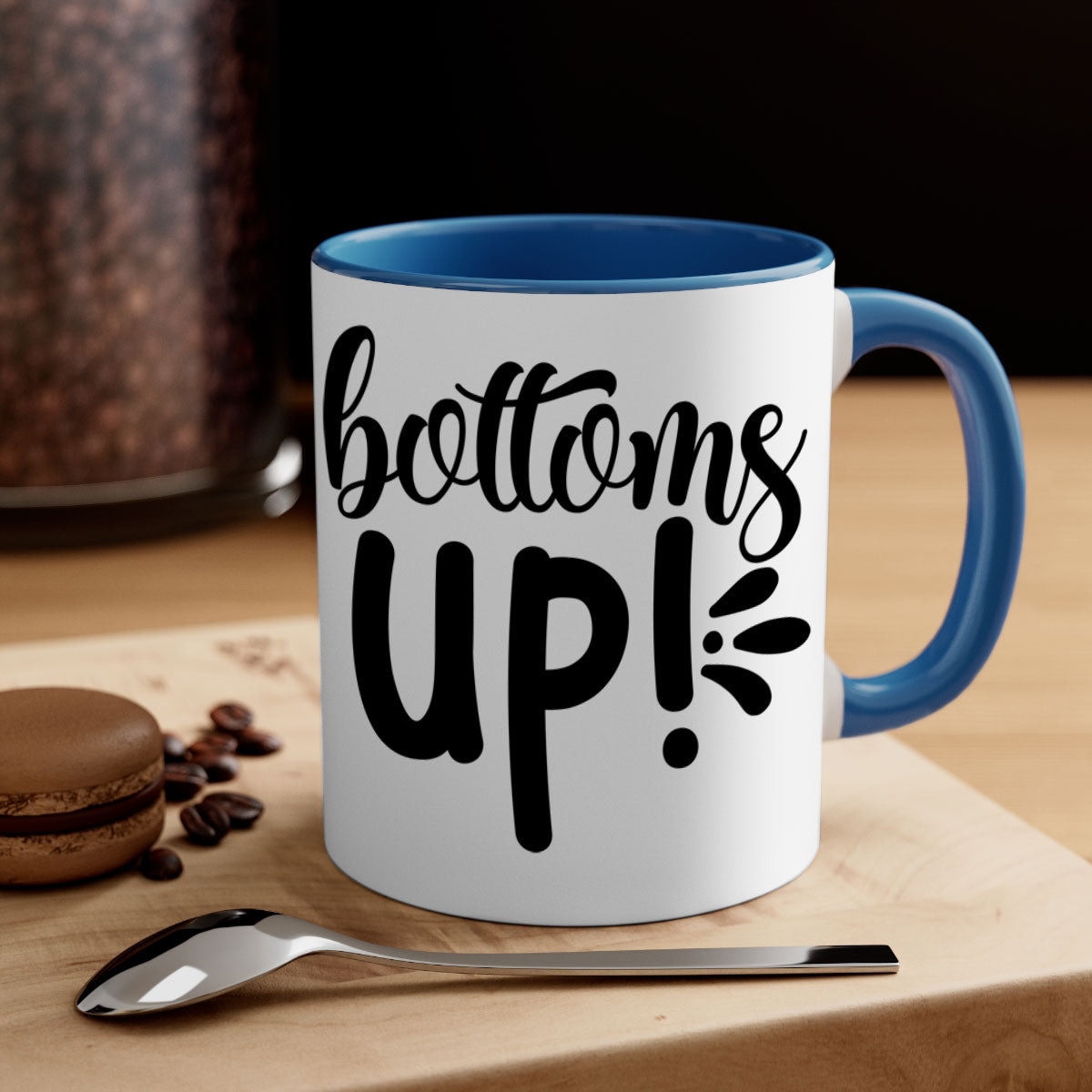 Bottoms tup 207# Mug in five vibrant colors with glossy finish and easy-grip handle.