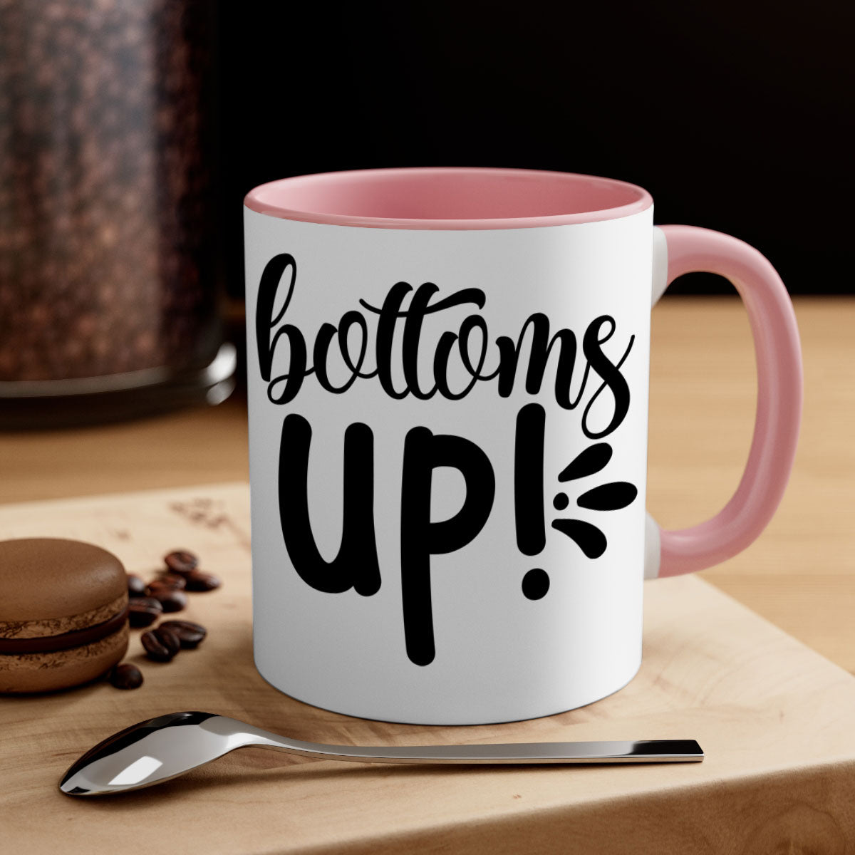 Bottoms tup 207# Mug in five vibrant colors with glossy finish and easy-grip handle.