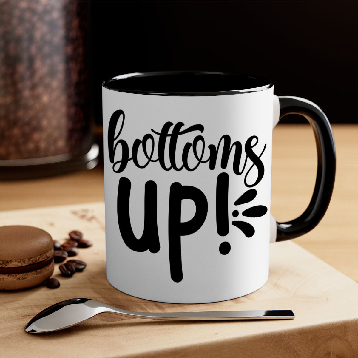 Bottoms tup 207# Mug in five vibrant colors with glossy finish and easy-grip handle.