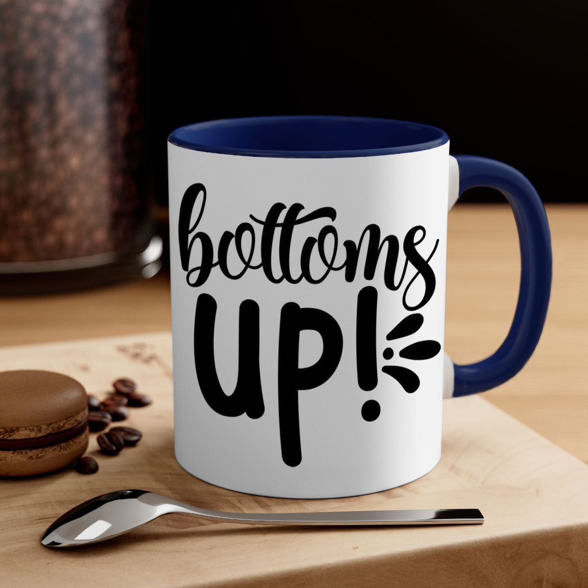 Bottoms tup 207# Mug in five vibrant colors with glossy finish and easy-grip handle.