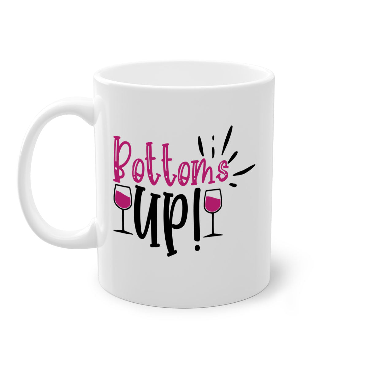 Bottoms Tup 208# Mug in five vibrant colors with glossy finish and easy-grip handle.