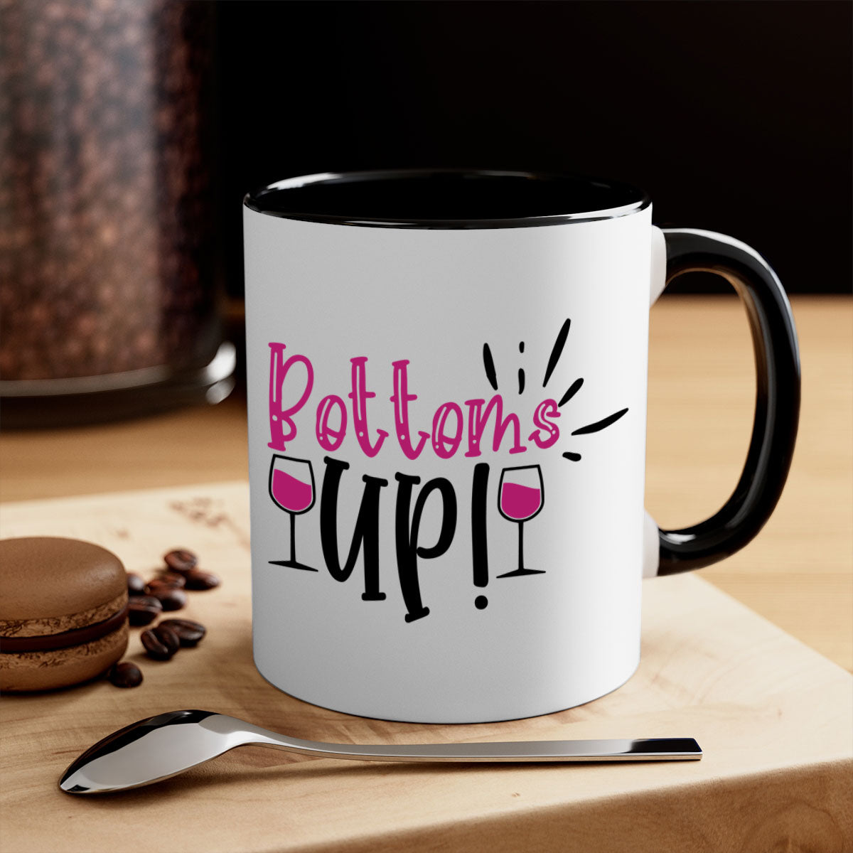 Bottoms Tup 208# Mug in five vibrant colors with glossy finish and easy-grip handle.