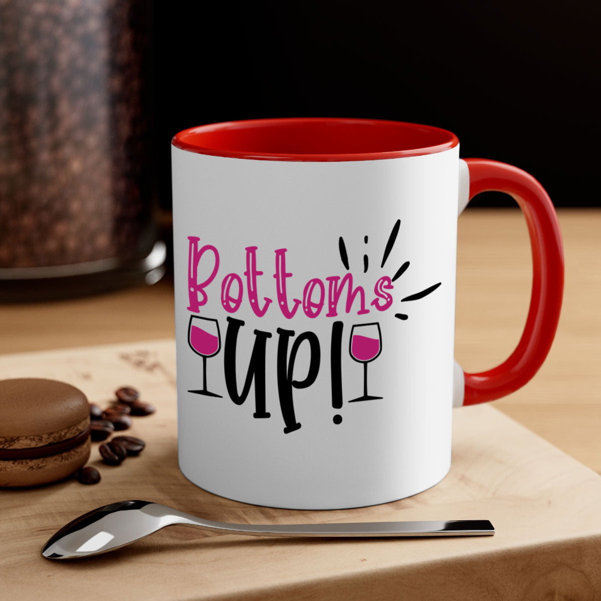 Bottoms Tup 208# Mug in five vibrant colors with glossy finish and easy-grip handle.