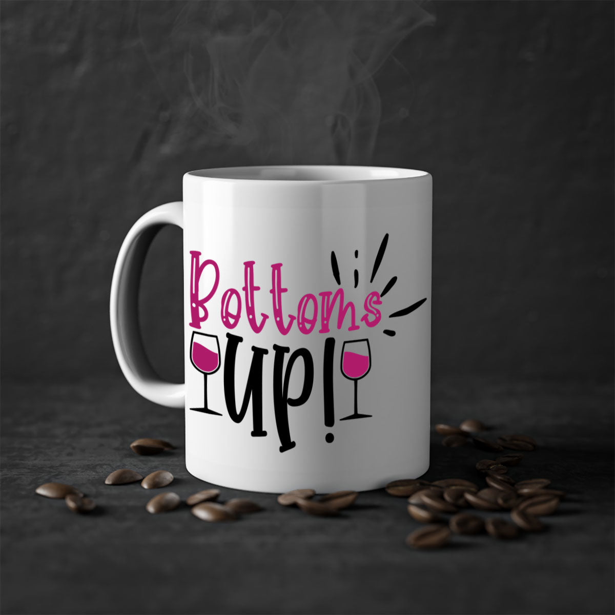 Bottoms Tup 208# Mug in five vibrant colors with glossy finish and easy-grip handle.