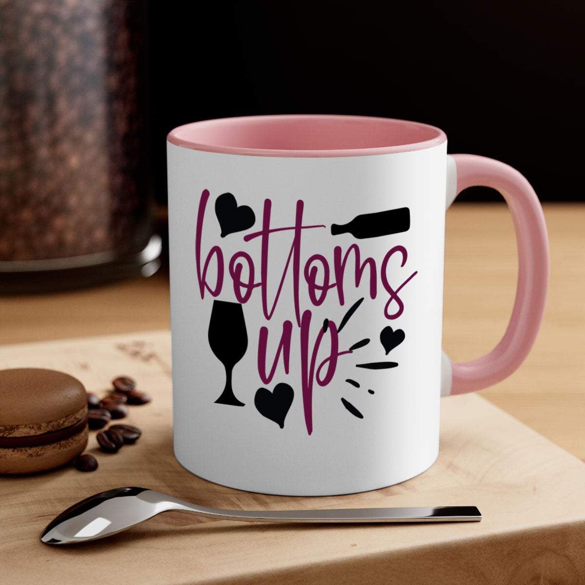 Bottoms Tup 209# Mug in five vibrant colors with a glossy finish and easy-grip handle.