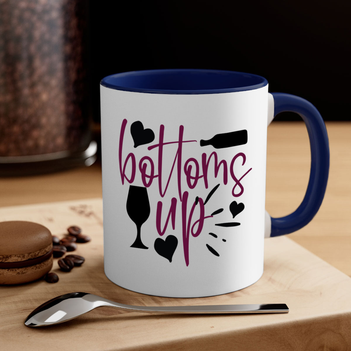 Bottoms Tup 209# Mug in five vibrant colors with a glossy finish and easy-grip handle.