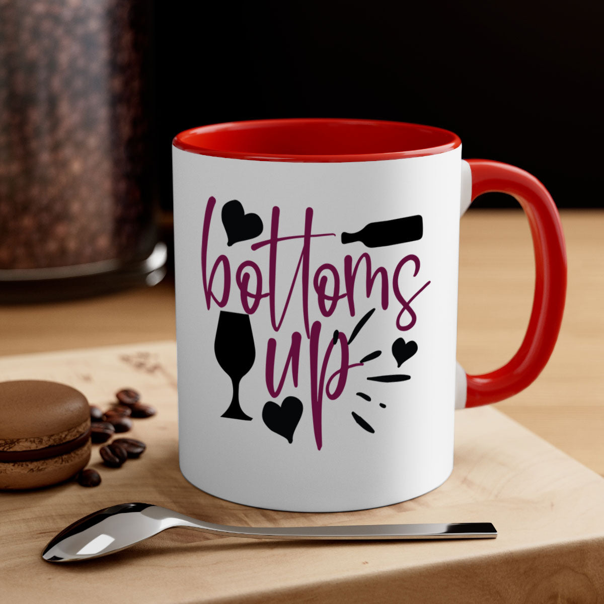 Bottoms Tup 209# Mug in five vibrant colors with a glossy finish and easy-grip handle.