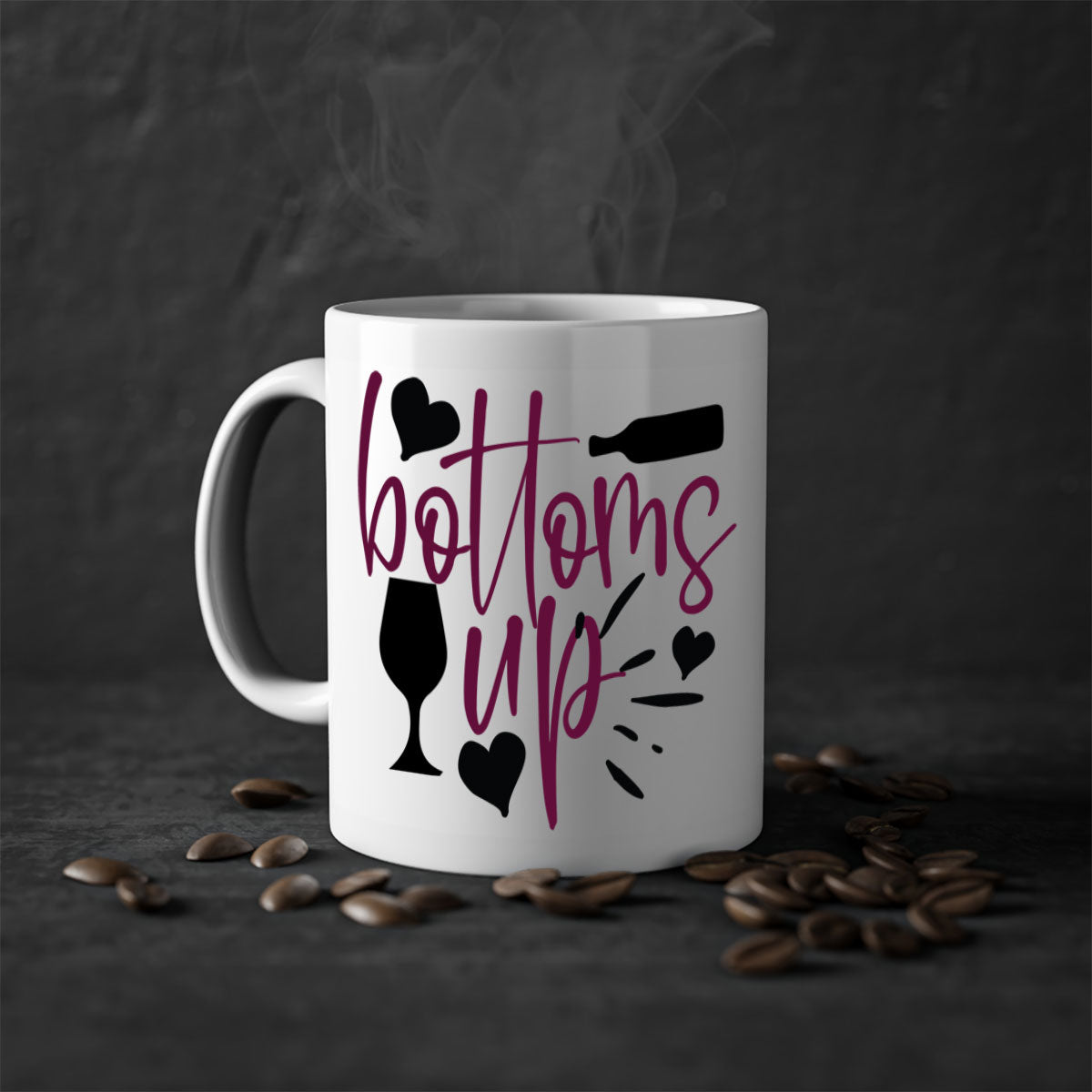 Bottoms Tup 209# Mug in five vibrant colors with a glossy finish and easy-grip handle.