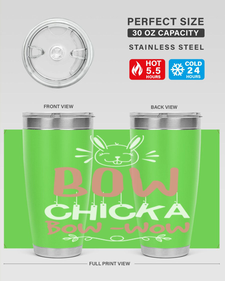 Bow Chicka Bow Wow 20oz Tumbler in stainless steel with a copper lining, featuring a drink-thru lid, ideal for hot and cold beverages.