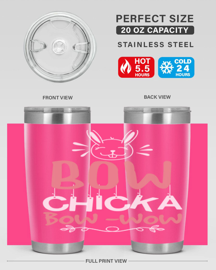 Bow Chicka Bow Wow 20oz Tumbler in stainless steel with a copper lining, featuring a drink-thru lid, ideal for hot and cold beverages.