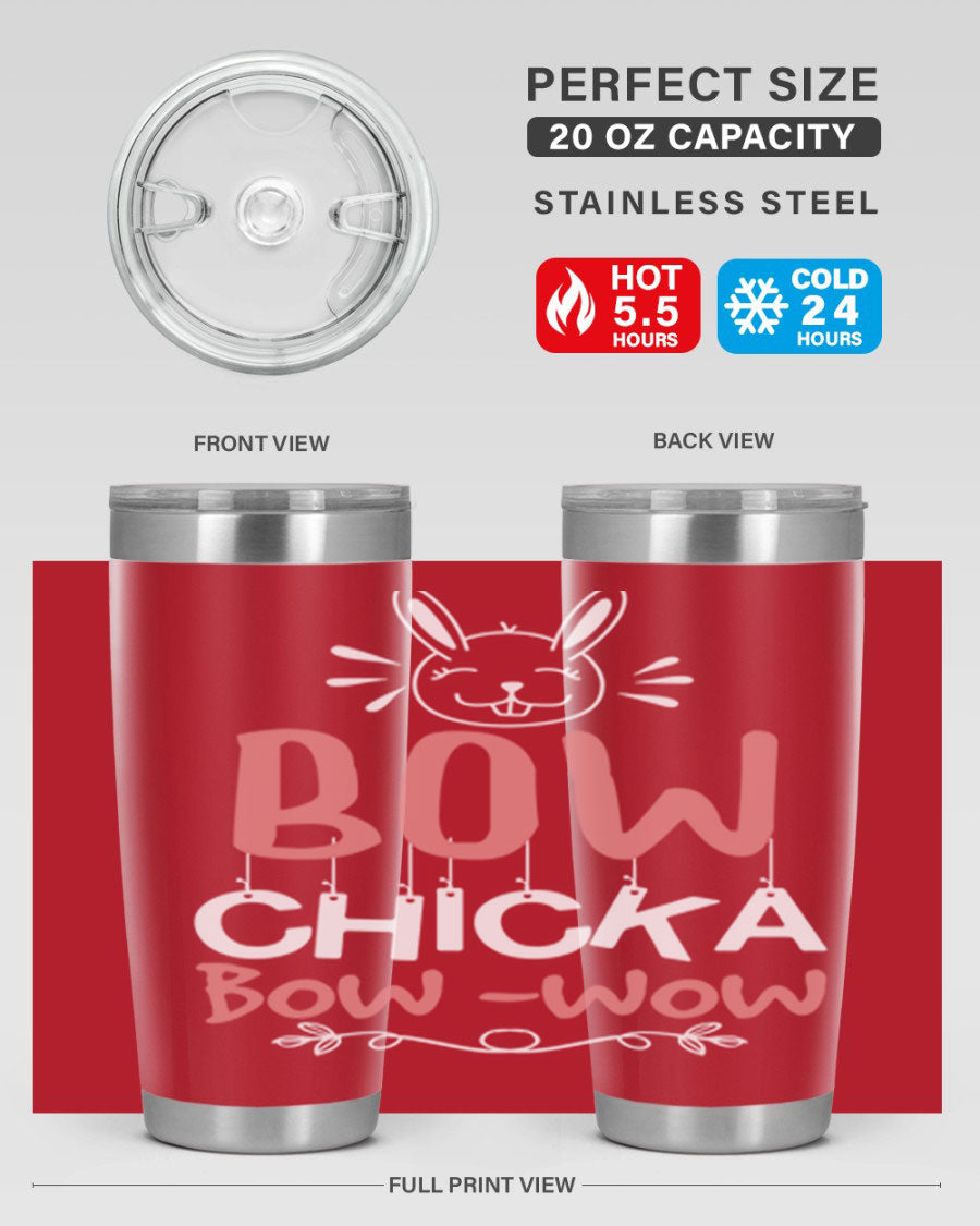 Bow Chicka Bow Wow 20oz Tumbler in stainless steel with a copper lining, featuring a drink-thru lid, ideal for hot and cold beverages.