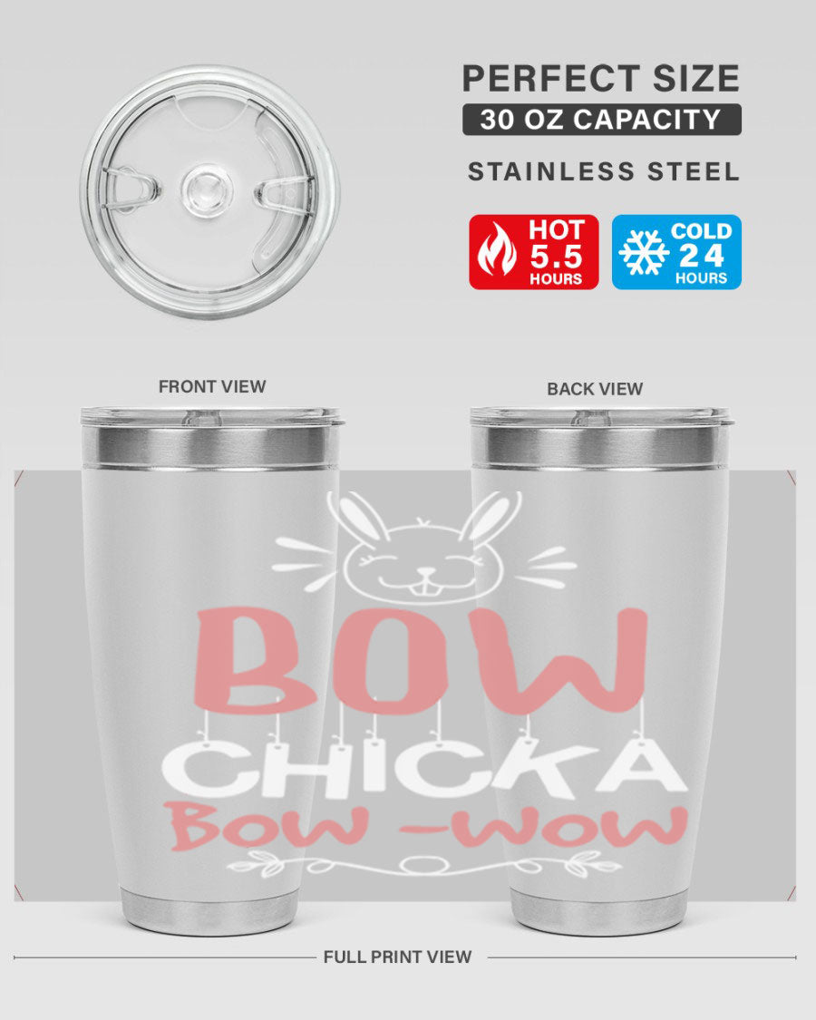 Bow Chicka Bow Wow 20oz Tumbler in stainless steel with a copper lining, featuring a drink-thru lid, ideal for hot and cold beverages.