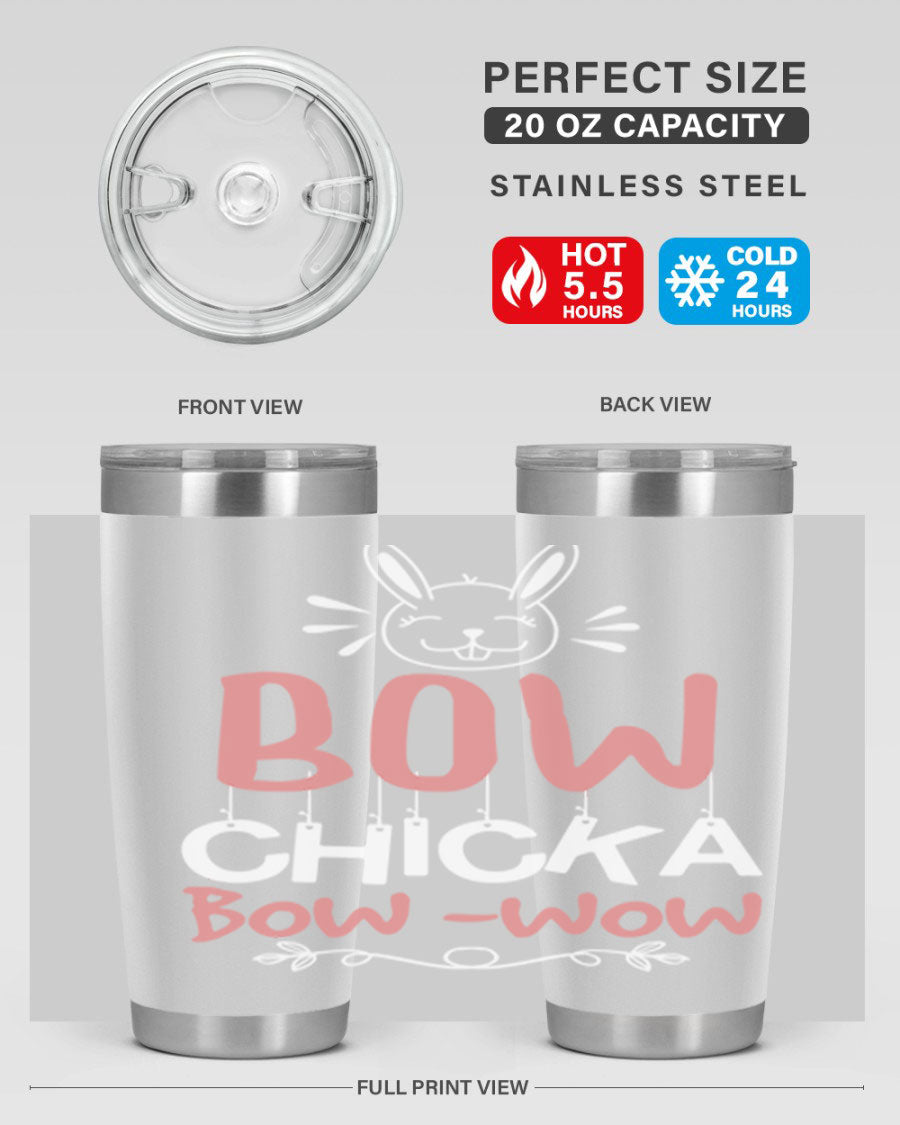 Bow Chicka Bow Wow 20oz Tumbler in stainless steel with a copper lining, featuring a drink-thru lid, ideal for hot and cold beverages.