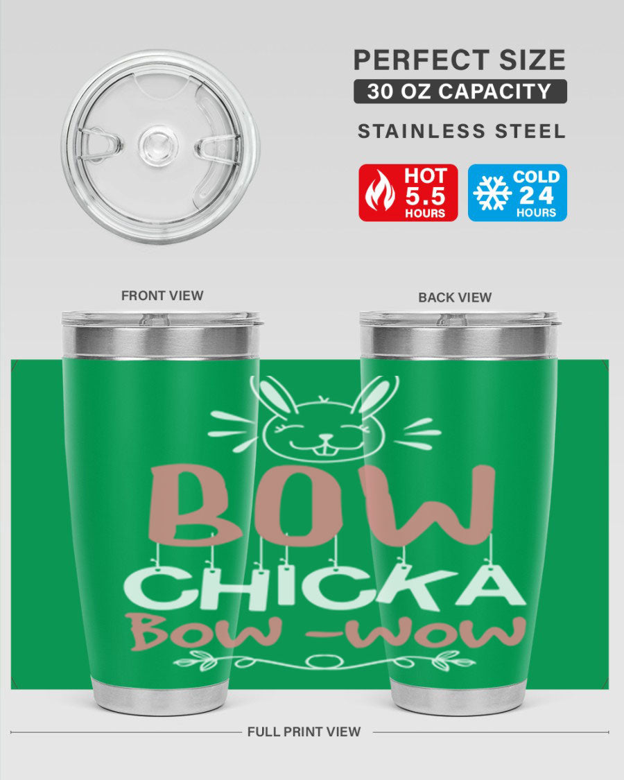 Bow Chicka Bow Wow 20oz Tumbler in stainless steel with a copper lining, featuring a drink-thru lid, ideal for hot and cold beverages.