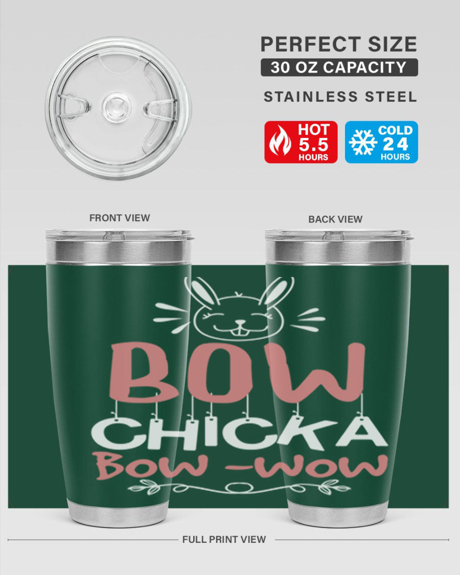 Bow Chicka Bow Wow 20oz Tumbler in stainless steel with a copper lining, featuring a drink-thru lid, ideal for hot and cold beverages.