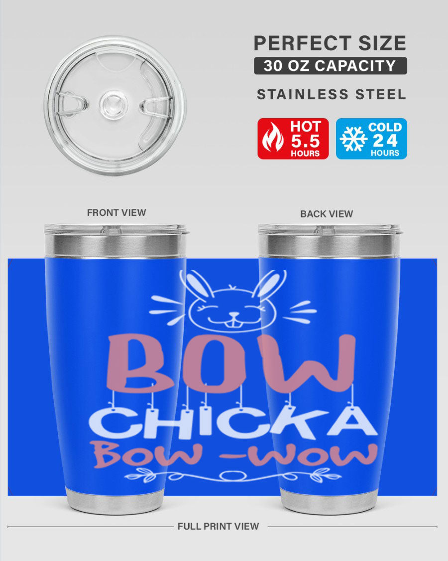 Bow Chicka Bow Wow 20oz Tumbler in stainless steel with a copper lining, featuring a drink-thru lid, ideal for hot and cold beverages.