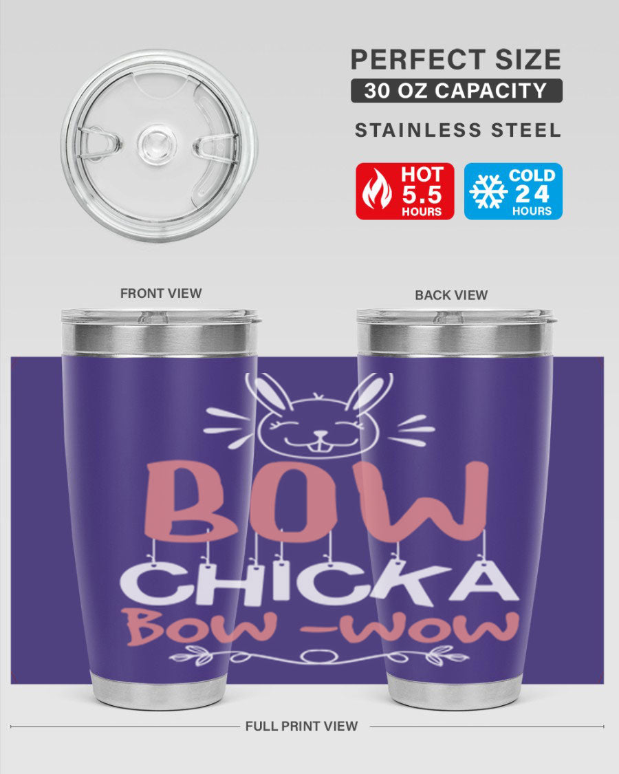 Bow Chicka Bow Wow 20oz Tumbler in stainless steel with a copper lining, featuring a drink-thru lid, ideal for hot and cold beverages.