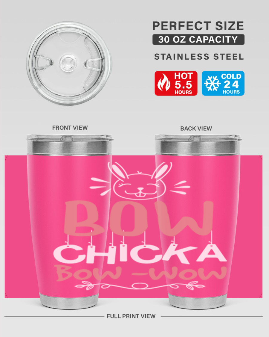 Bow Chicka Bow Wow 20oz Tumbler in stainless steel with a copper lining, featuring a drink-thru lid, ideal for hot and cold beverages.