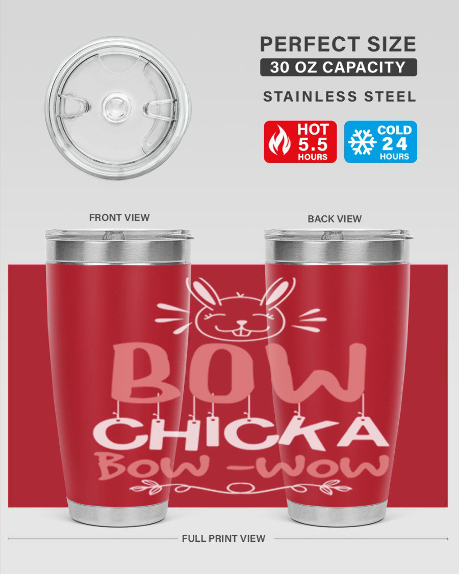 Bow Chicka Bow Wow 20oz Tumbler in stainless steel with a copper lining, featuring a drink-thru lid, ideal for hot and cold beverages.