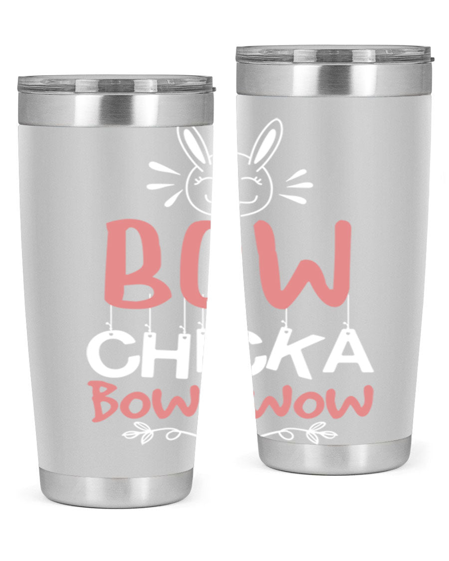 Bow Chicka Bow Wow 20oz Tumbler in stainless steel with a copper lining, featuring a drink-thru lid, ideal for hot and cold beverages.