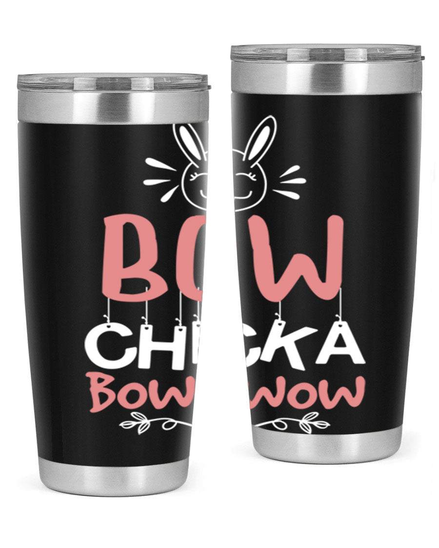 Bow Chicka Bow Wow 20oz Tumbler in stainless steel with a copper lining, featuring a drink-thru lid, ideal for hot and cold beverages.