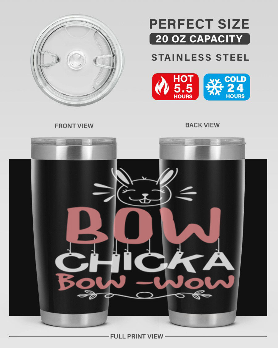 Bow Chicka Bow Wow 20oz Tumbler in stainless steel with a copper lining, featuring a drink-thru lid, ideal for hot and cold beverages.