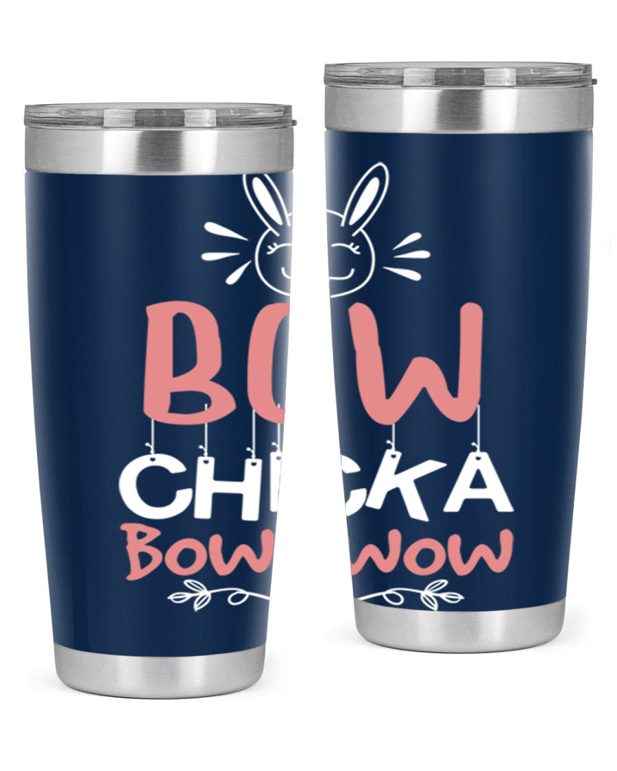 Bow Chicka Bow Wow 20oz Tumbler in stainless steel with a copper lining, featuring a drink-thru lid, ideal for hot and cold beverages.