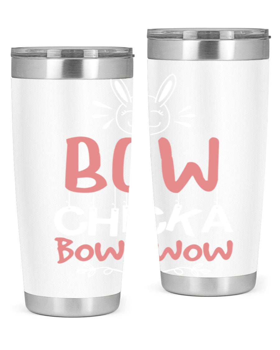 Bow Chicka Bow Wow 20oz Tumbler in stainless steel with a copper lining, featuring a drink-thru lid, ideal for hot and cold beverages.