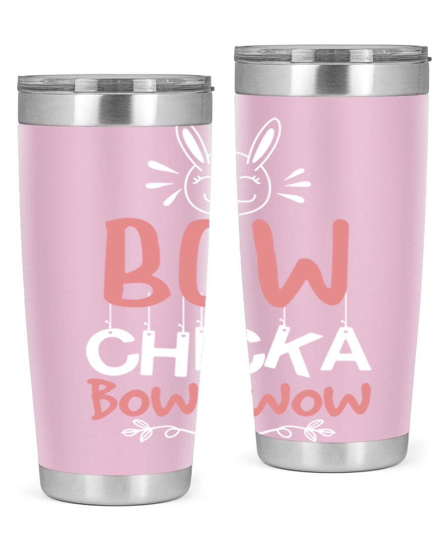 Bow Chicka Bow Wow 20oz Tumbler in stainless steel with a copper lining, featuring a drink-thru lid, ideal for hot and cold beverages.