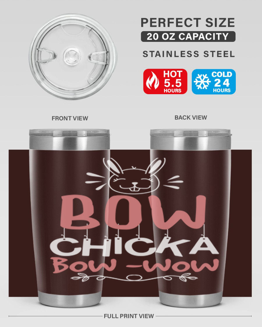 Bow Chicka Bow Wow 20oz Tumbler in stainless steel with a copper lining, featuring a drink-thru lid, ideal for hot and cold beverages.