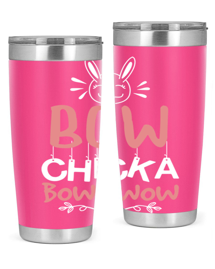 Bow Chicka Bow Wow 20oz Tumbler in stainless steel with a copper lining, featuring a drink-thru lid, ideal for hot and cold beverages.