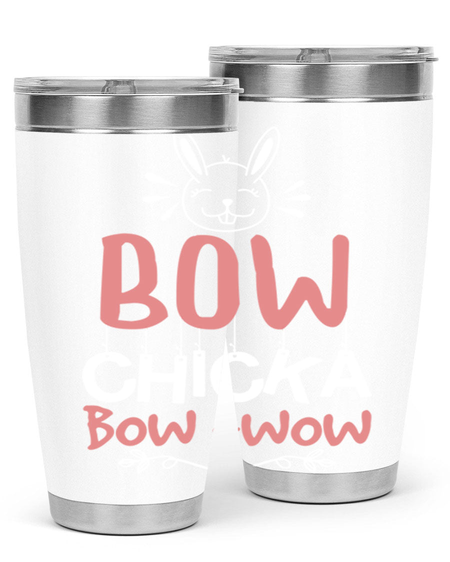 Bow Chicka Bow Wow 20oz Tumbler in stainless steel with a copper lining, featuring a drink-thru lid, ideal for hot and cold beverages.