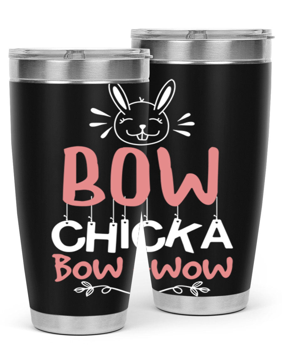 Bow Chicka Bow Wow 20oz Tumbler in stainless steel with a copper lining, featuring a drink-thru lid, ideal for hot and cold beverages.